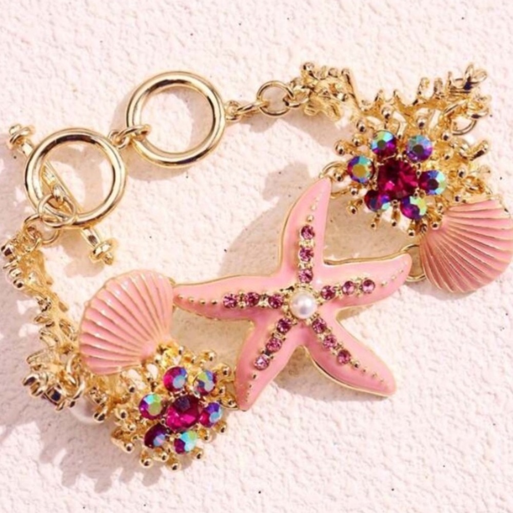 Pink Shell and Starfish Cubic Zirconia Bracelet